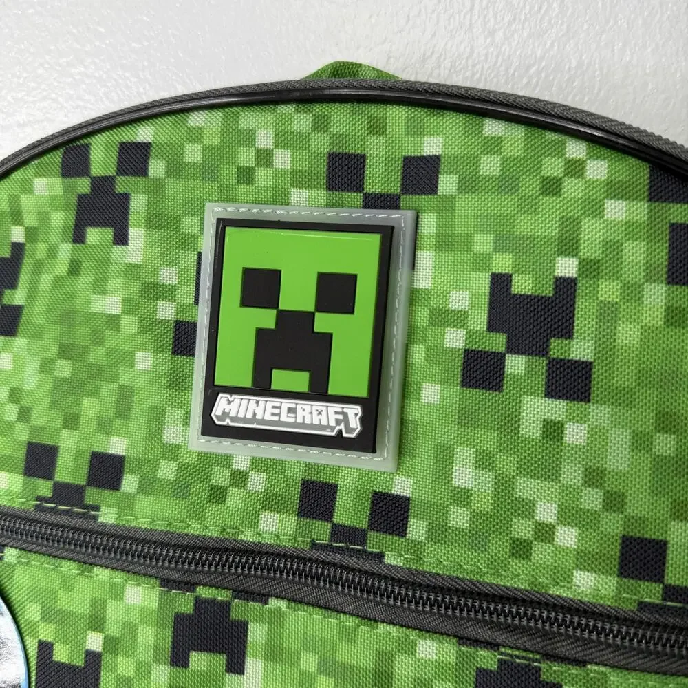 Minecraft Backpack Kids Green Creeper Light Up Patch Flashing Lights Gamer NEW